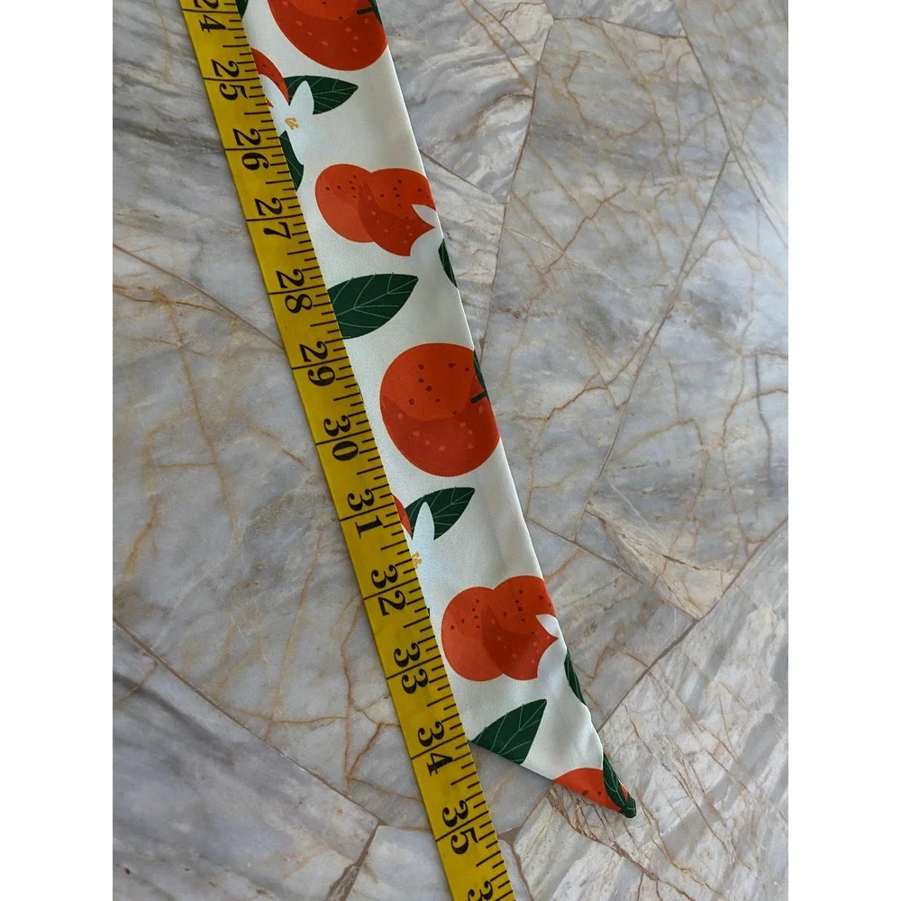 Orange Citrus Floral Love Yourself Green Skinny Scarf Twilly Bag Accessory